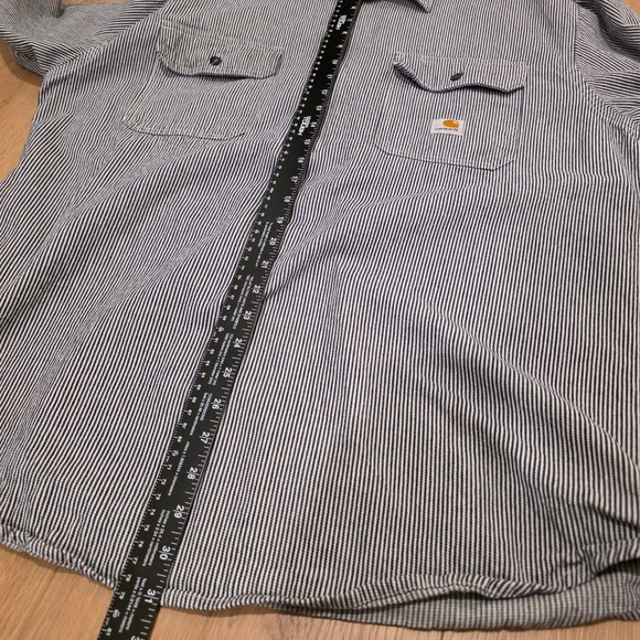 Carhartt Mens Hickory Stripe Quarter Zip Long Sleeve Work Shirt Large - Picture 10 of 12